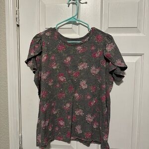 Torrid Gray Floral Short Sleeve Tee
